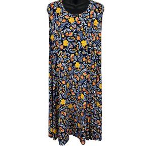 Style & Co Women Sleeveless Floral A-Line Dress Plus 2X Blue Yellow Shift New